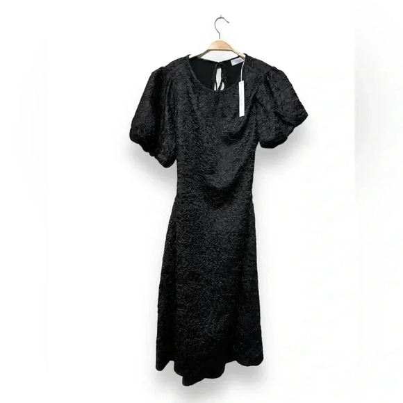 NWT Lisa Says Gah Gwen Black Crinkle Puff Sleeve Open Back Midi Dress Size 3X - Picture 7 of 14